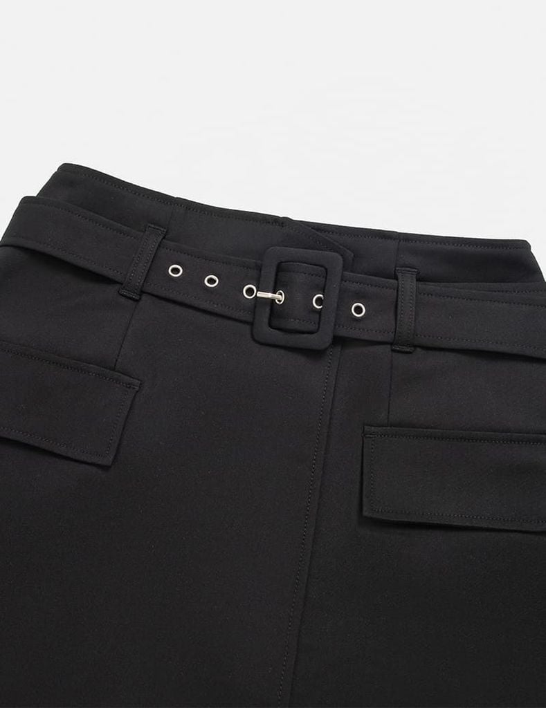 Chân váy khaki nữ dáng chữ A cạp cao gắn đai