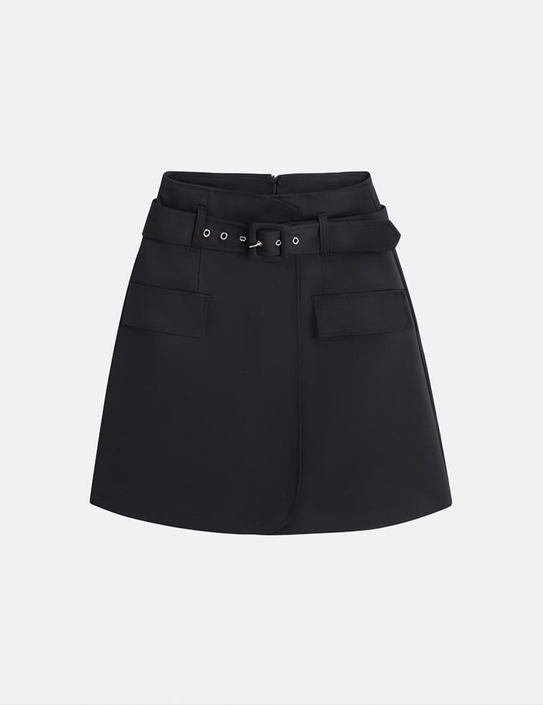 Chân váy khaki nữ dáng chữ A cạp cao gắn đai