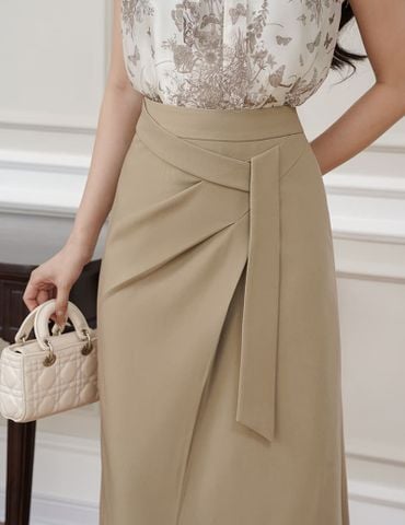 Chân váy công sở nữ dáng dài cạp may dây trang trí