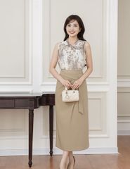 Chân váy công sở nữ dáng dài cạp may dây trang trí