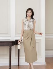 Chân váy công sở nữ dáng dài cạp may dây trang trí
