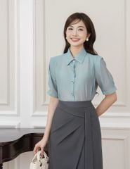 Chân váy công sở nữ dáng dài cạp may dây trang trí