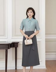 Chân váy công sở nữ dáng dài cạp may dây trang trí