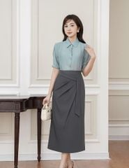 Chân váy công sở nữ dáng dài cạp may dây trang trí