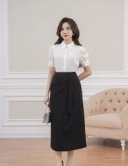 Chân váy công sở nữ dáng dài cạp may dây trang trí