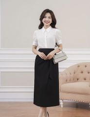 Chân váy công sở nữ dáng dài cạp may dây trang trí