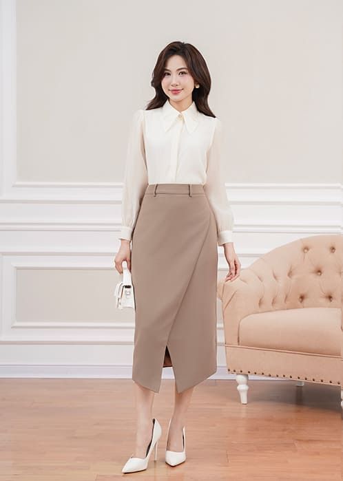 Chân váy công sở nữ dài dáng bút chì thiết kế hai tà chéo
