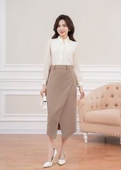 Chân váy công sở nữ dài dáng bút chì thiết kế hai tà chéo