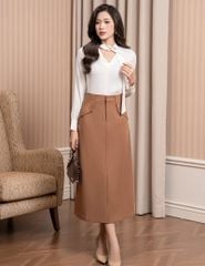 Chân váy chữ A dáng dài đính cúc trang trí