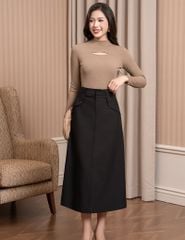 Chân váy chữ A dáng dài đính cúc trang trí