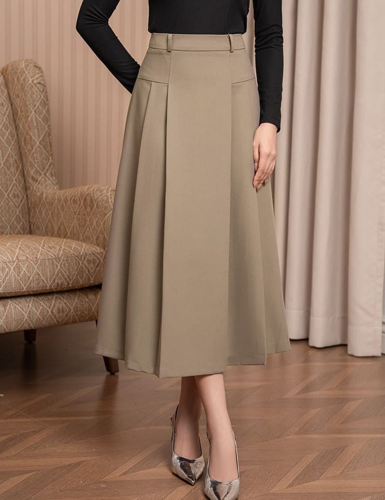 Chân váy nữ xếp ly dáng dài