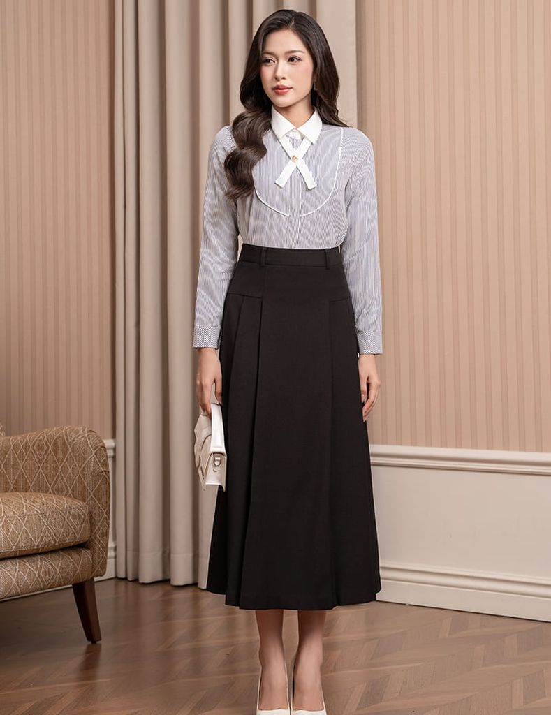 Chân váy nữ xếp ly dáng dài