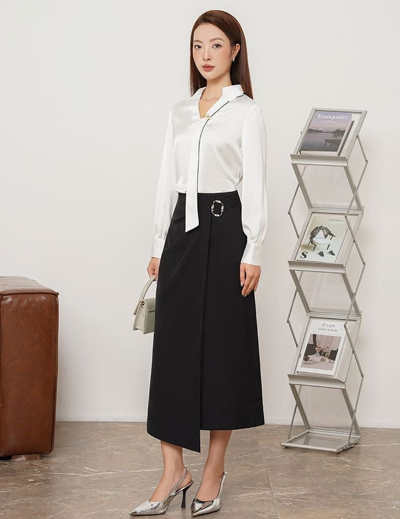 Chân váy âu nữ dáng dài vạt chéo