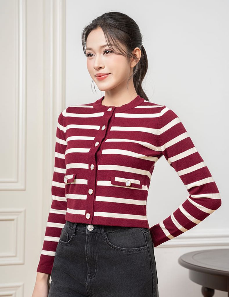 Áo khoác len nữ cổ tròn cài cúc