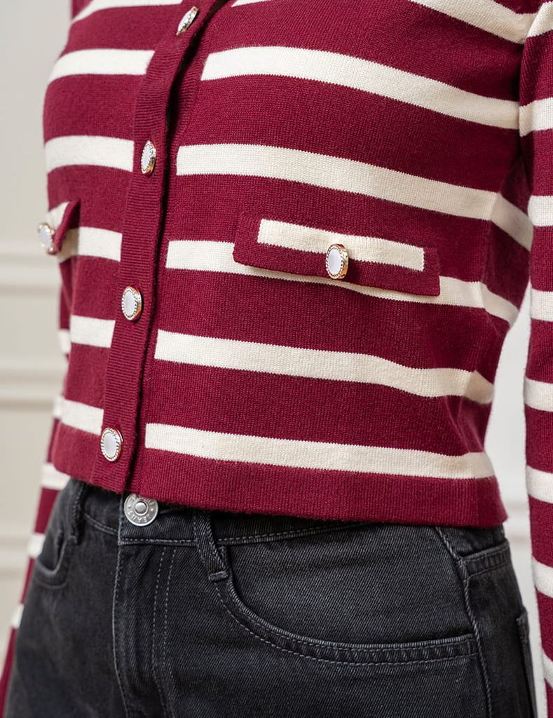 Áo khoác len nữ cổ tròn cài cúc