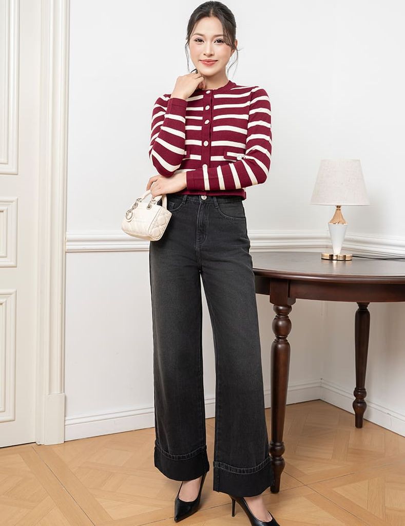 Áo khoác len nữ cổ tròn cài cúc