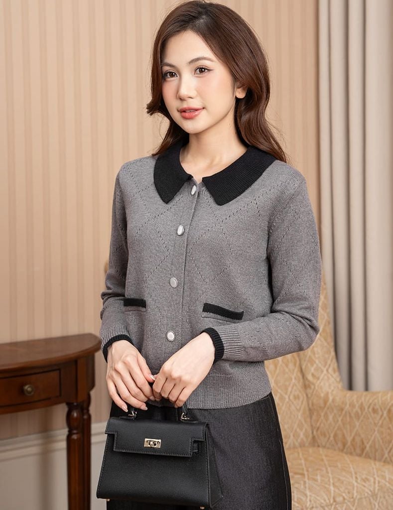 Áo khoác len nữ cổ bẻ