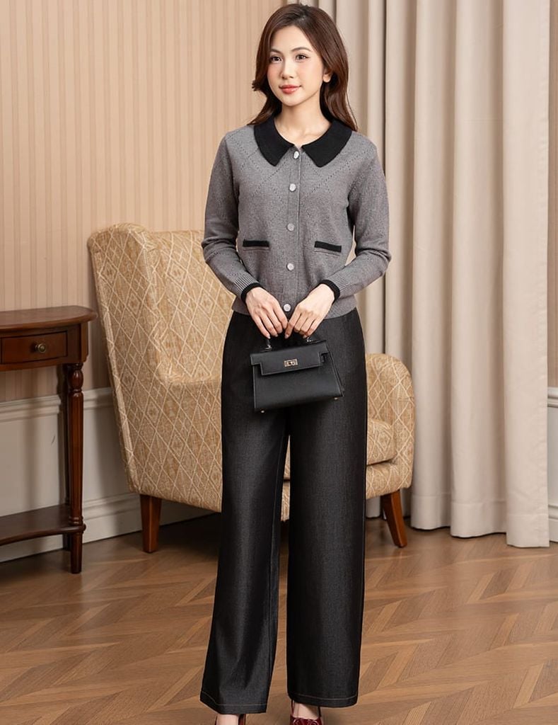 Áo khoác len nữ cổ bẻ