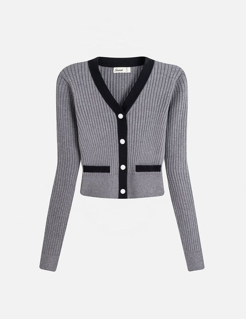 Áo khoác len nữ nẹp cổ thân vải phối