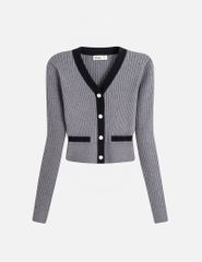 Áo khoác len nữ nẹp cổ thân vải phối