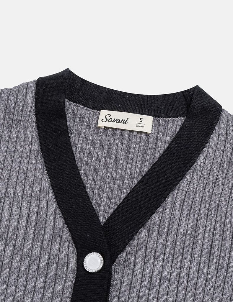 Áo khoác len nữ nẹp cổ thân vải phối