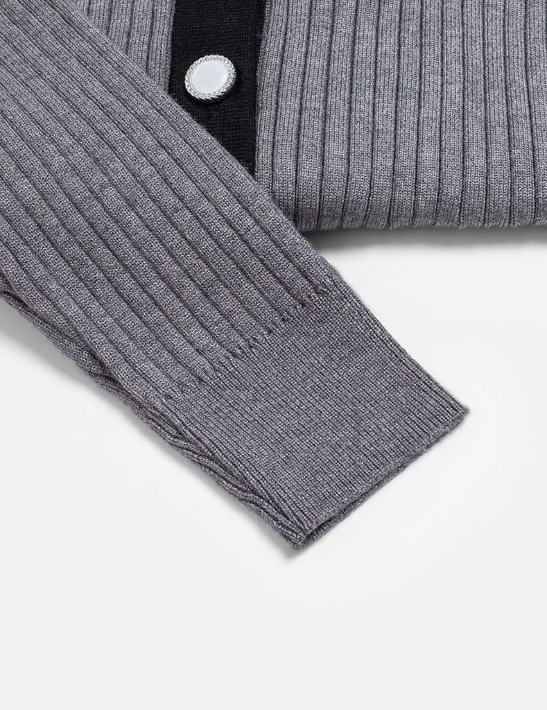 Áo khoác len nữ nẹp cổ thân vải phối