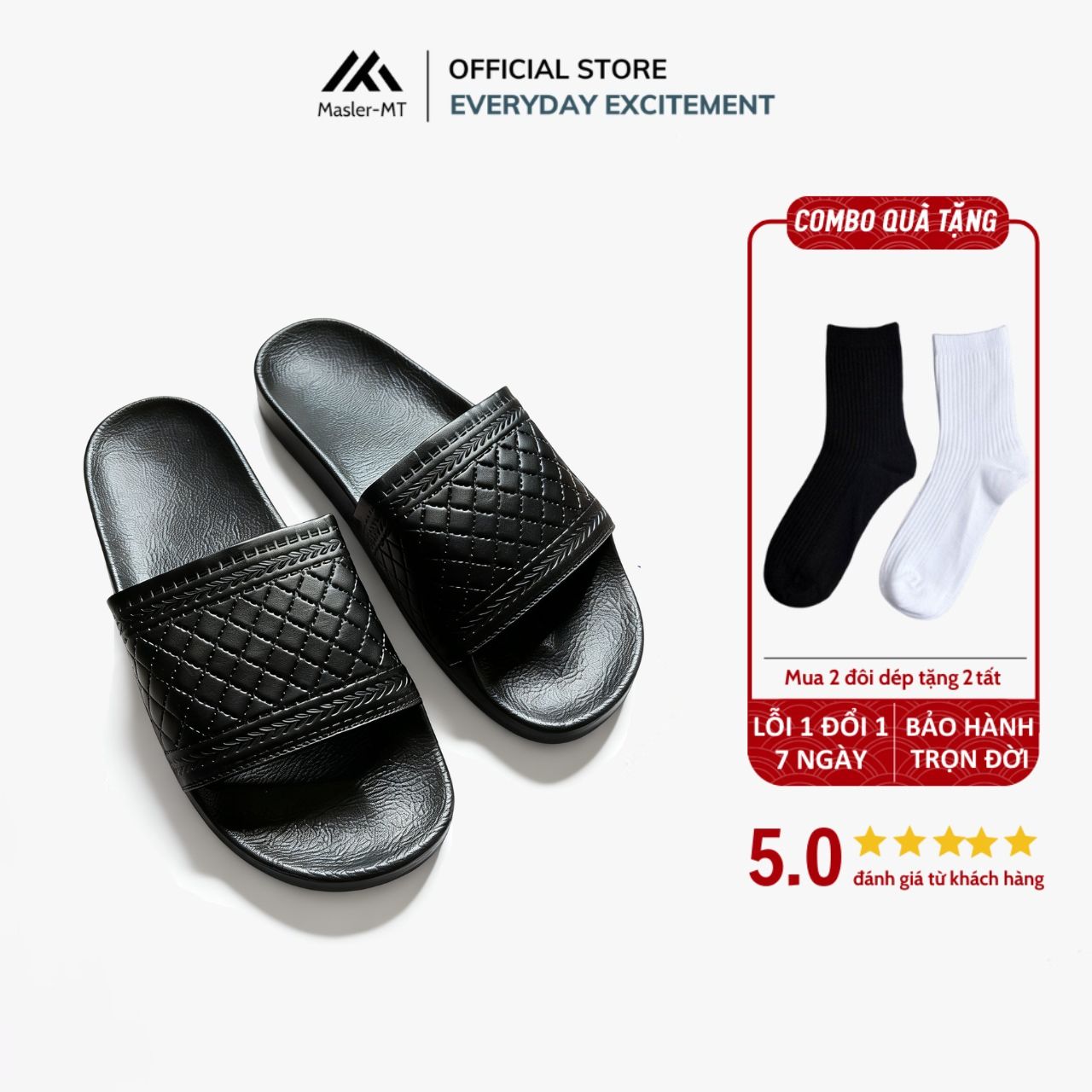  Dép Da Nam Nữ Quai Ngan M Masler-MT Sọc Chéo Basic, Chất Liệu Đế Cao Cấp Chống Trượt Quai Da MT10 