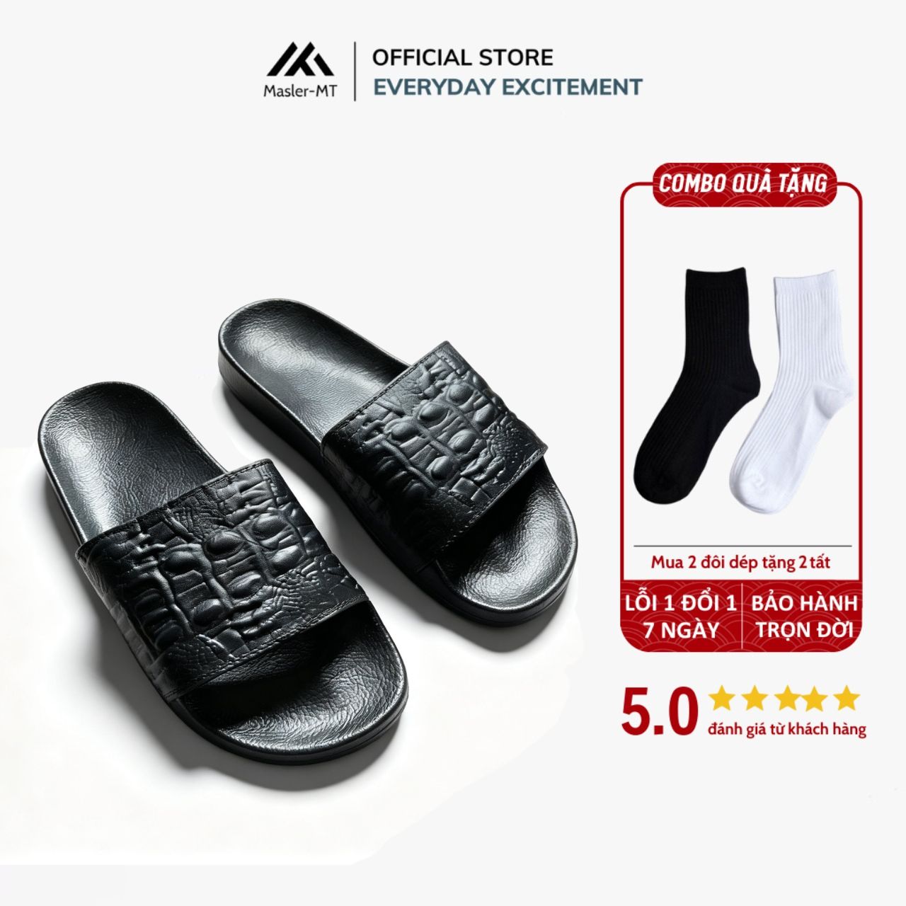  Dép Da Nam Nữ Quai Ngan M Masler-MT Da Vân Cá Sấu, Chất Liệu Đế Cao Cấp Chống Trượt Quai Da MT11 