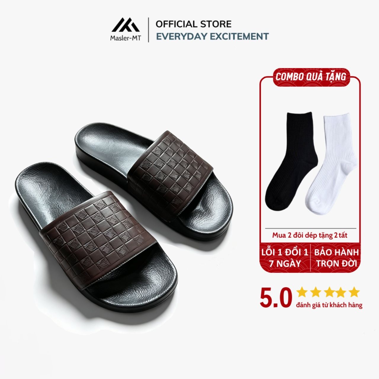  Dép Da Nam Nữ Quai Ngan M Masler-MT họa tiết basic, Chất Liệu Đế Cao Cấp Chống Trượt Quai Da MT13 