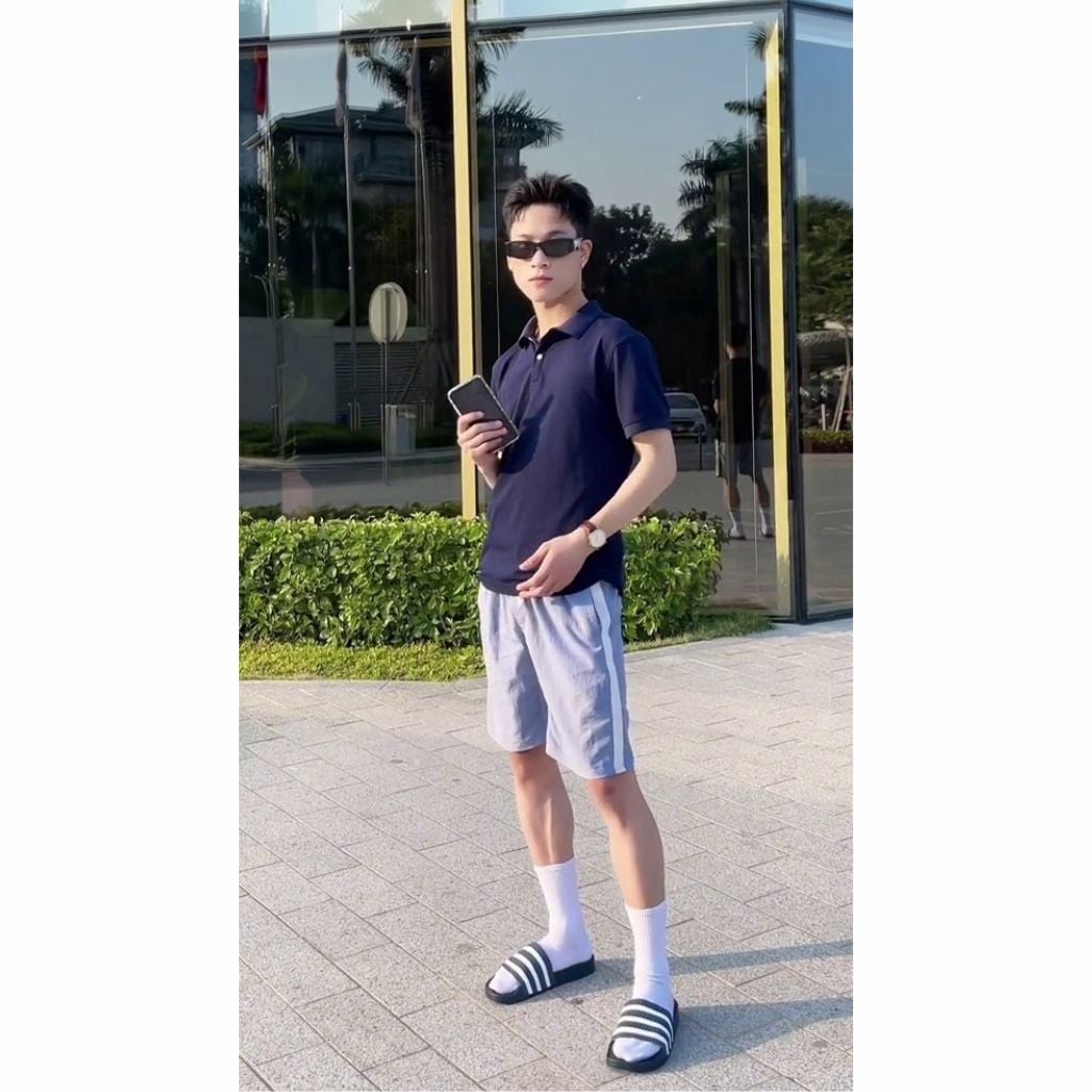  Dép quai ngang nam nữa Unisex Slipper M Masler-MT 3 sọc xanh navy với đế chống trượt và quai êm chân NV2 