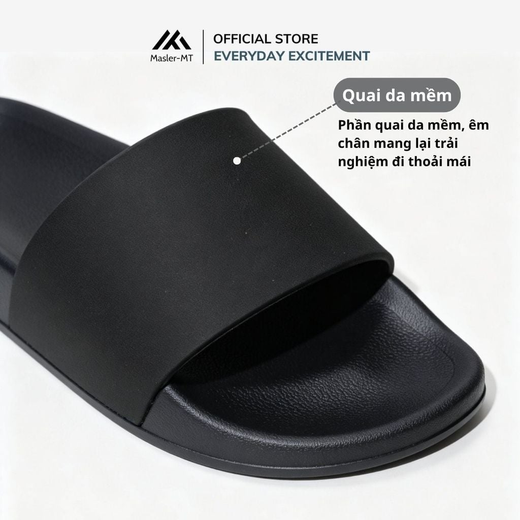  Dép da trơn quai ngang nam nữ Basic Unisex Slipper M Masler-MT với lớp đế IP chống trượt và quai da êm chân TRO1 