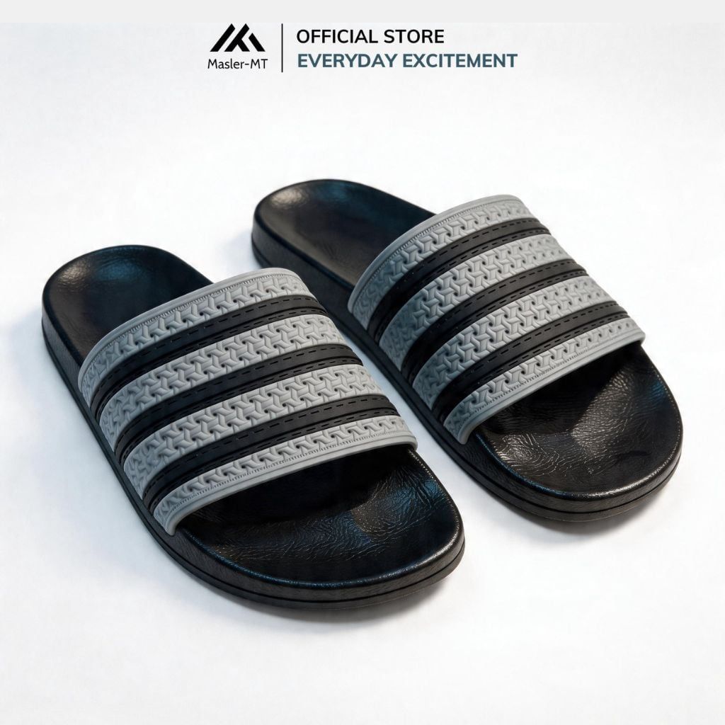  Dép quai ngang nam nữ Unisex Slipper M Masler-MT 3 sọc màu xám với lớp đế êm chân và chống trơn trượt XT1 