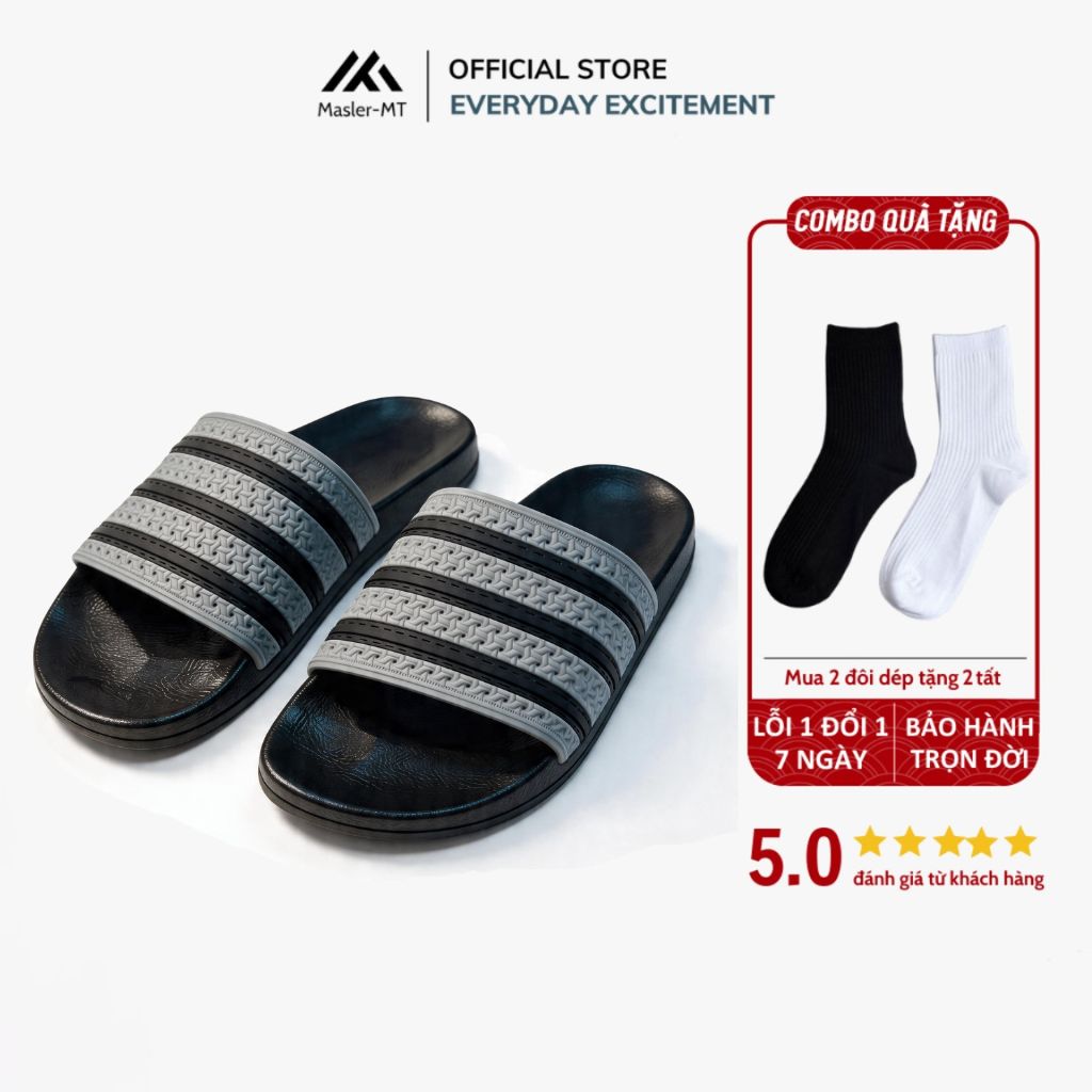  Dép quai ngang nam nữ Unisex Slipper M Masler-MT 3 sọc màu xám với lớp đế êm chân và chống trơn trượt XT1 
