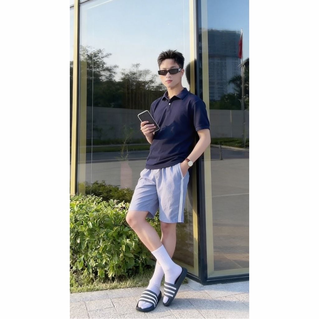  Dép quai ngang nam nữa Unisex Slipper M Masler-MT 3 sọc xanh navy với đế chống trượt và quai êm chân NV2 