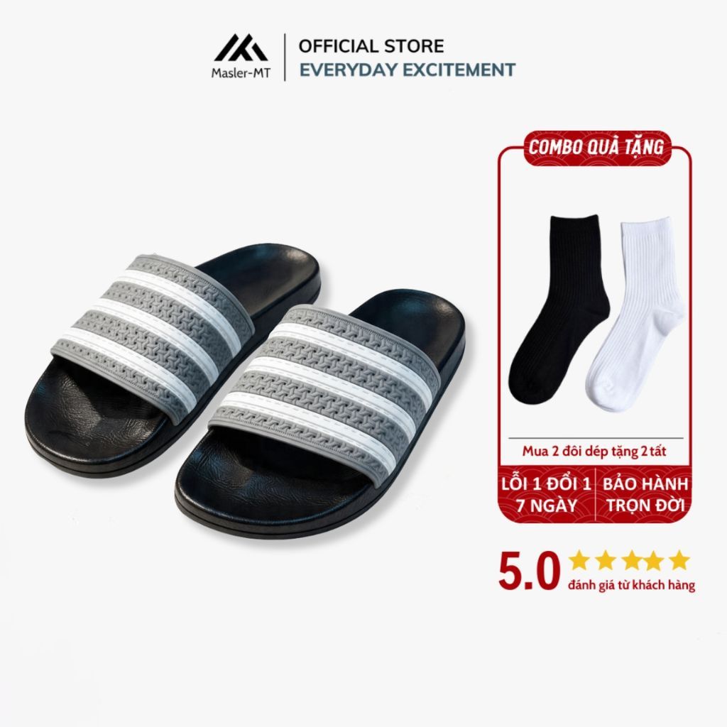  Dép quai ngang nam nữ Unisex Slipper M Masler-MT 3 sọc màu xám với lớp đế êm chân và chống trơn trượt XT1 