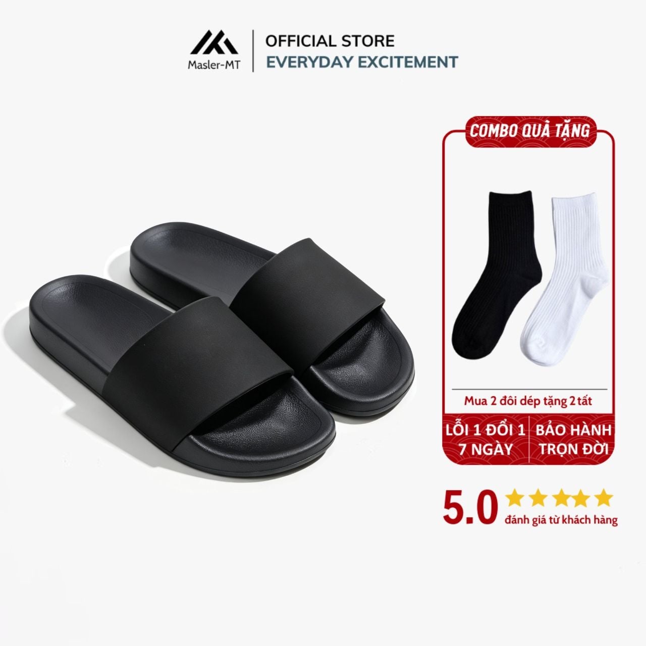  Dép da trơn quai ngang nam nữ Basic Unisex Slipper M Masler-MT với lớp đế IP chống trượt và quai da êm chân TRO1 