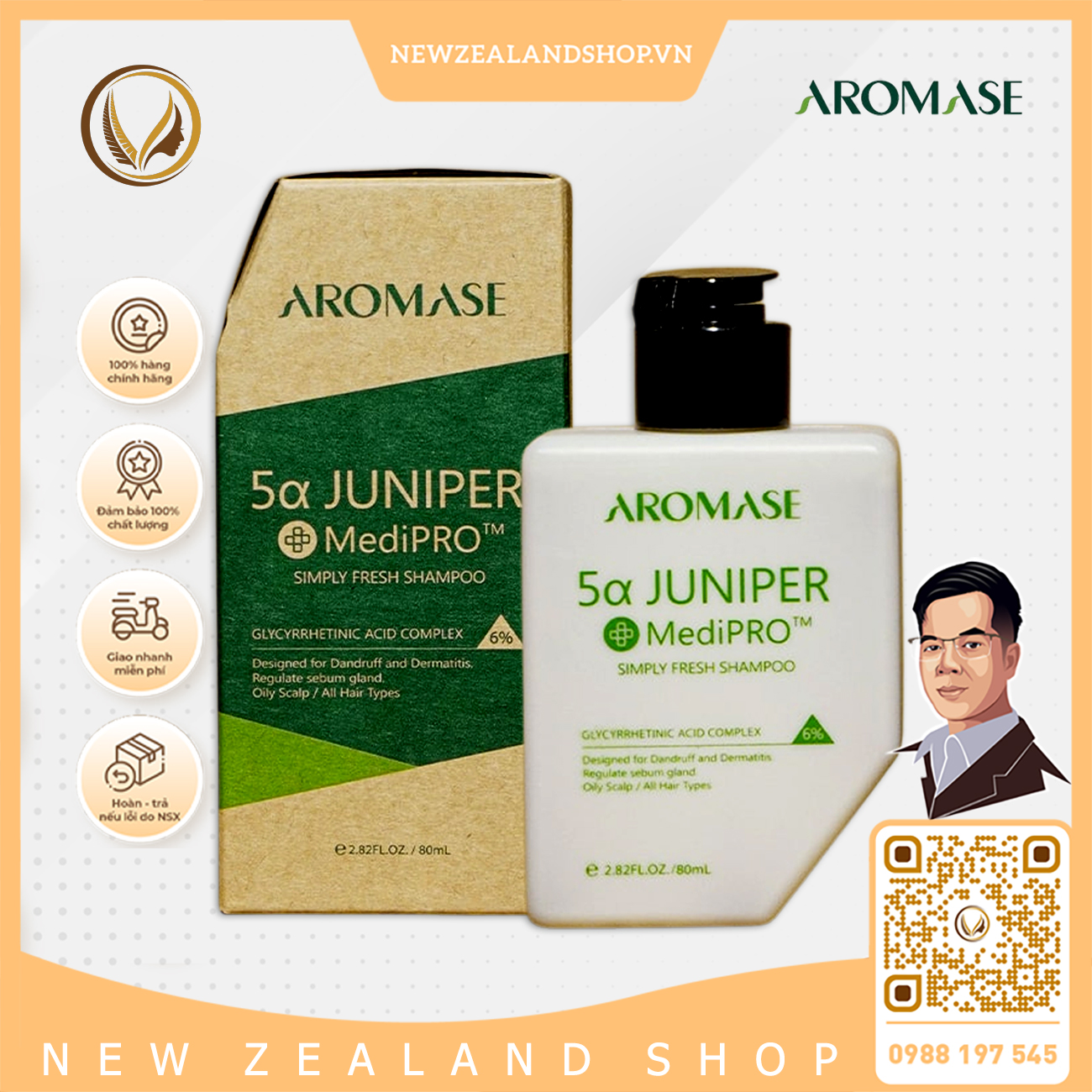 Dầu gội ngăn gàu, giảm viêm da đầu dầu chuyên sâu AROMASE 5α Juniper MediPRO Simply Fresh Shampoo 80ml