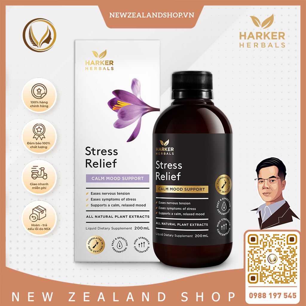 Siro giảm stress, căng thẳng thần kinh & cân bằng tâm trạng Harker Herbals Stress Relief 100ml/ 200ml