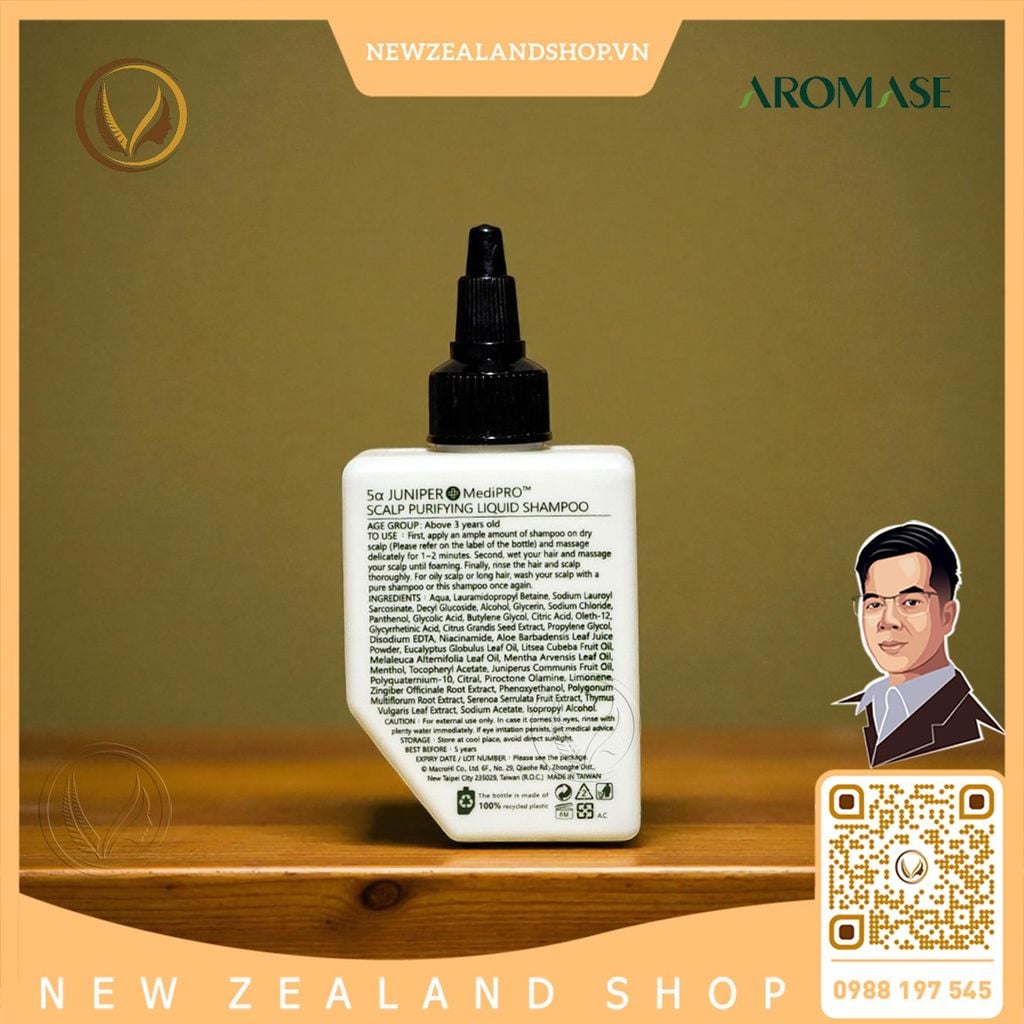 Dầu gội dạng lỏng làm sạch da đầu chuyên sâu AROMASE 5α Juniper MediPRO Scalp Purifying Liquid Shampoo 80ml