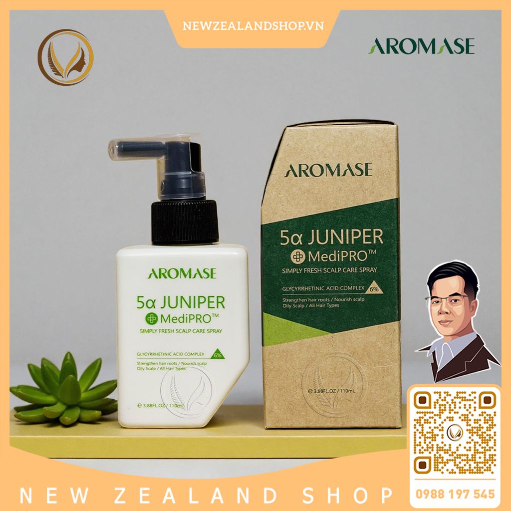 Xịt dưỡng giảm ngứa da đầu, giảm viêm chuyên sâu AROMASE 5α Juniper MediPRO Simply Fresh Spray 110ml