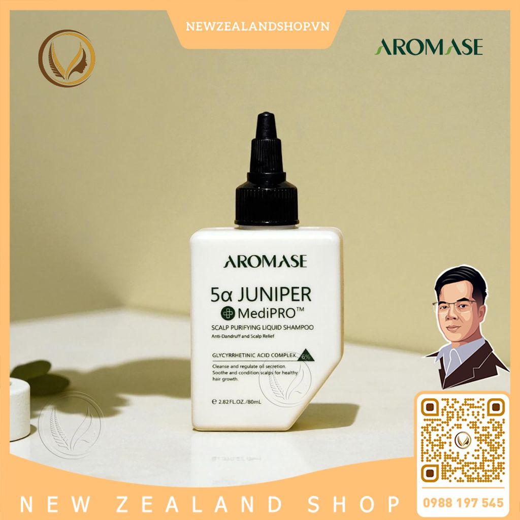 Dầu gội dạng lỏng làm sạch da đầu chuyên sâu AROMASE 5α Juniper MediPRO Scalp Purifying Liquid Shampoo 80ml
