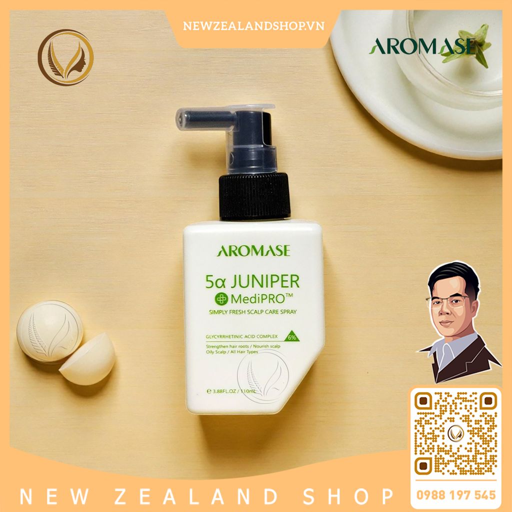 Xịt dưỡng giảm ngứa da đầu, giảm viêm chuyên sâu AROMASE 5α Juniper MediPRO Simply Fresh Spray 110ml