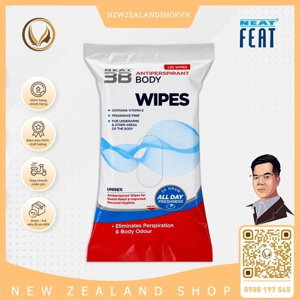 Khăn ướt kiểm soát mồ hôi, khử mùi cơ thể Neat Feat Neat 3B Antiperspirant Body Wipes 30 khăn