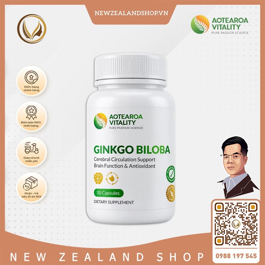 Viên uống bổ não, tăng cường trí nhớ Aotearoa Vitality Ginkgo Biloba 100 viên
