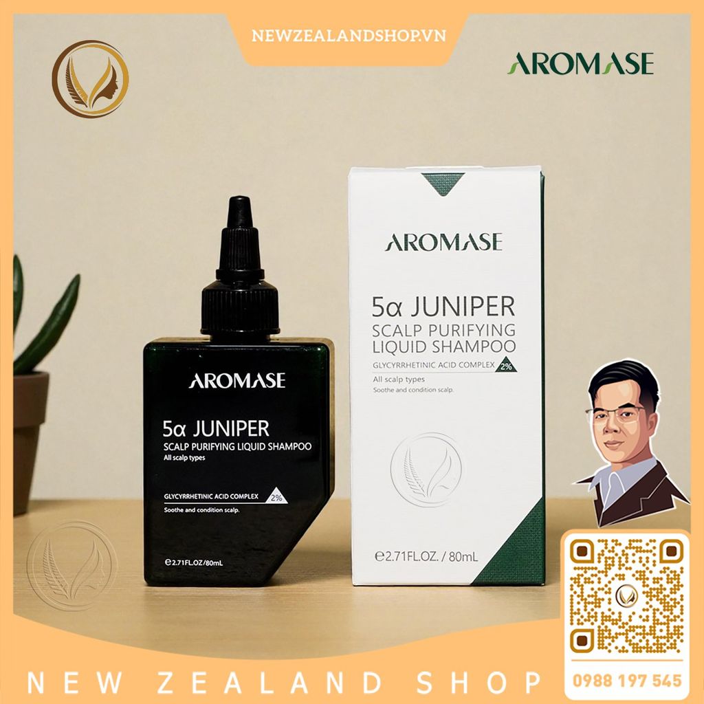 Dầu gội dạng lỏng làm sạch da đầu AROMASE 5α Juniper Scalp Purifying Liquid Shampoo 80ml