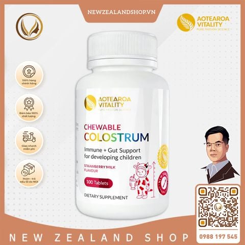 Kẹo sữa non hỗ trợ miễn dịch và đường ruột cho bé Aotearoa Vitality Chewable Colostrum 100 viên