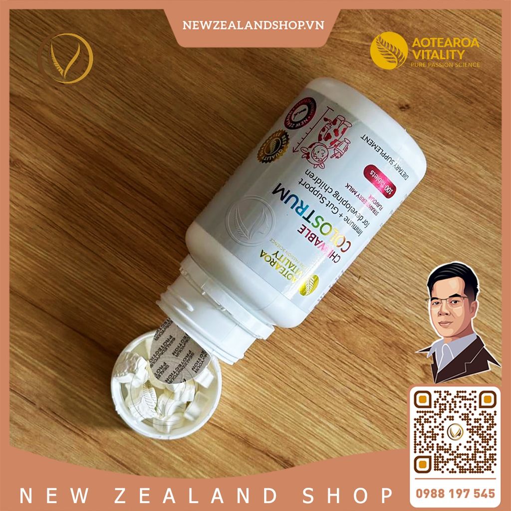 Kẹo sữa non hỗ trợ miễn dịch và đường ruột cho bé Aotearoa Vitality Chewable Colostrum 100 viên