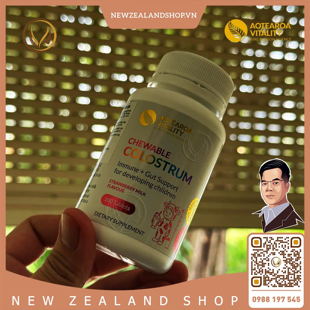 Kẹo sữa non hỗ trợ miễn dịch và đường ruột cho bé Aotearoa Vitality Chewable Colostrum 100 viên