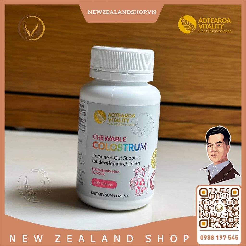 Kẹo sữa non hỗ trợ miễn dịch và đường ruột cho bé Aotearoa Vitality Chewable Colostrum 100 viên