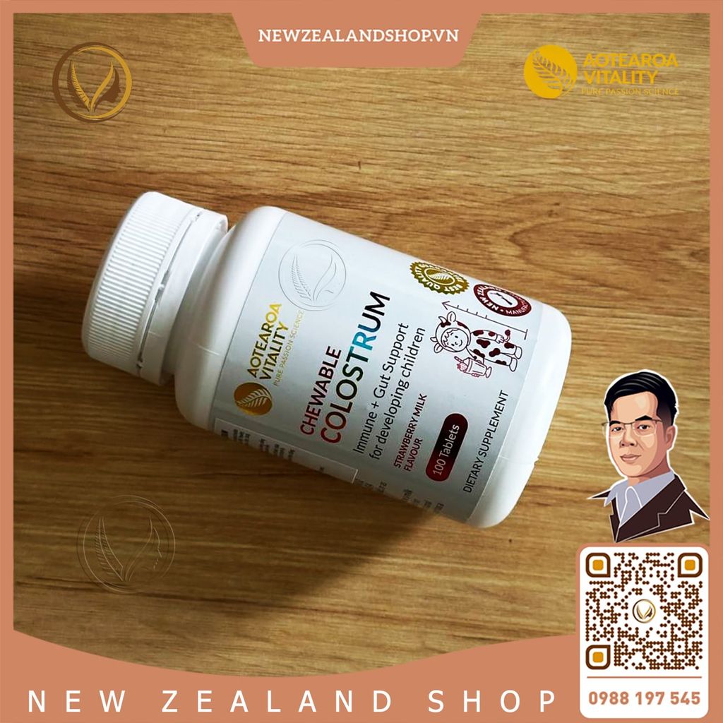 Kẹo sữa non hỗ trợ miễn dịch và đường ruột cho bé Aotearoa Vitality Chewable Colostrum 100 viên